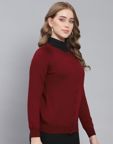 Image of Monte Carlo Women Regular Fit Full Sleeve Solid Round Neck Winter Cardigan (Pack of 1)