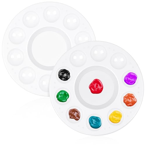 Alaoo 2 Stück Mischpalette Kunststoff Palette Rund Weiß Farbtablett Malpalette Aquarell mit 10 Mischfeldern für Bastelarbeiten Mischfeldernfür Künstler Wasserfarben Öl Acryl Malerei