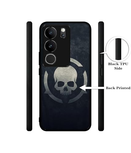 Image of Skull Pattern Print Design Premium 2D Printed Metal Back Case Cover for Vivo V29 5G / V29 Pro 5G, Black