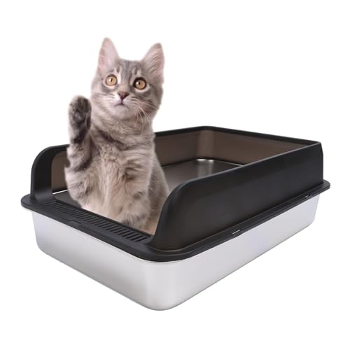 Arenero para gato de acero inoxidable con tapa negro miniatura 1