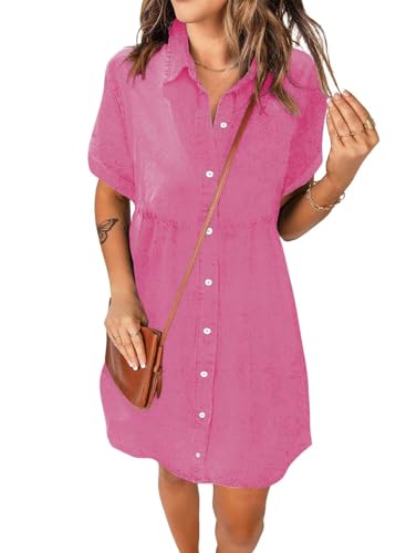 Image of Women's Denim Dress for Women Cute Blue Babydoll Denim Shirt Dress Denim Dress with Pockets
