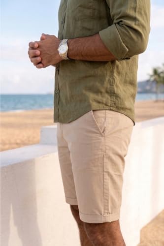 Image of Louis Philippe Men's Slim Fit Cotton Blend Solid Casual Shorts with Stretch