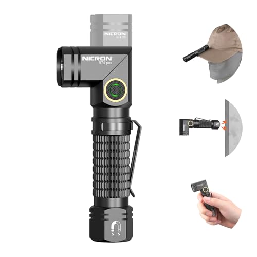 NICRON Rechargeable Flashlights Right Angle 90 Degree B74pro,1000 High Lumens Magnetic for Handfree,IP65 Waterproof Compatiable with AA Battery for Hiking Outdoor Camping Work Emergency.