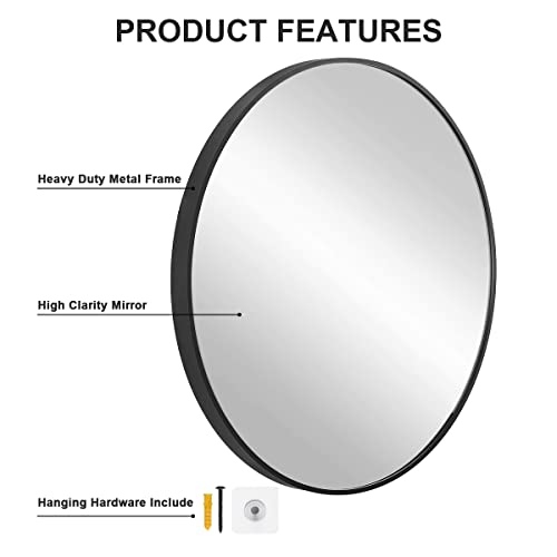 Toysinthebox 28 Inch Wall Round Mirror, Large Wall Mounted Circle Mirror Black Metal Frame For Bathroom, Entry, Dining Room, & Living Room #TOP3