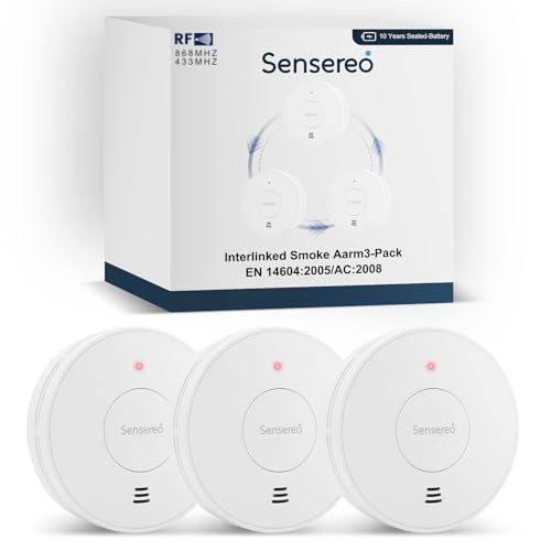 Sensereo Détecteur de Fumée sans Fil, Pack de 3