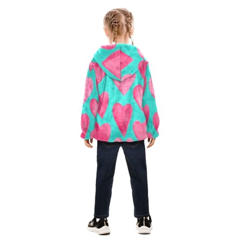 OTVEE Valentine Pink Heart Kids Hoodie Jacket Fall Spring Full Zip Warm Outwear Coat4