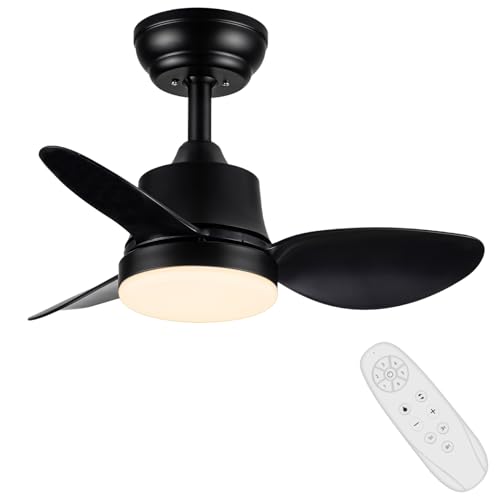 Newday Ventilador de Techo con Luz y Mando Negro, 61cm Ventiladores Techo con Lámpara Pequeño, Ventilador Techo Silencioso 3 aspas con Motor DC Reversible Función de Memoria Para Dormitorio Sala estar