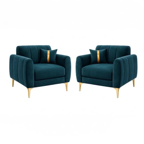 Image of Hermione Luxe Velvet-Suede Fabric 3 Seater + 1 Seater + 1 Seater Sofa Set | Golden Legs | Comfortable & Spacious Seating | Modern Sofa Set for Living Room - Green Teal