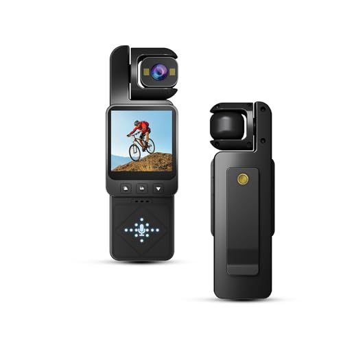 BETTERMO Bodycam Caméra corporelle 1080P Full HD Mini caméra d'action portable Caméras vidéo avec lentille rotative à 360°, stabilisation de mouvement, caméra de poche Vlog pour vlogging, sport