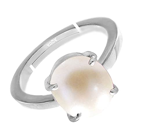 Image of Pearl /Moti 7.25 Ratti or 6.5 Carat Astrological Certified Natural Gemstone bis Hallmark 925 Sterling Silver Adjustable Ring for Unisex - 2vslaq4725