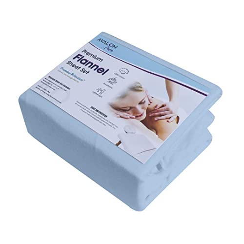 Avalon Care Massage Table Sheets Sets 3 Pcs 100% Cotton Flannel Massage Sheet Sets - Includes Massage Table Cover Fitted Sheet, Flat Sheet & Face Cover Soft & Smooth Massage Bed Cover - Blue #TOP6