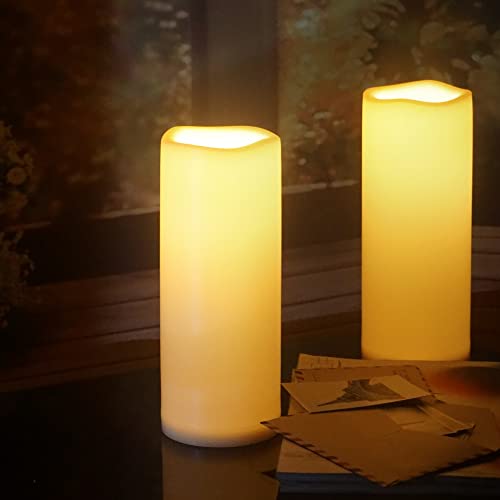 Image of CANDLE CHOICE Large Waterproof Outdoor Battery Operated Flameless Candle with Timer Realistic Flickering Plastic Electric LED Pillar for Lantern Garden Yard Halloween Christmas Decorations 4 inchx10 inch 2PCS
