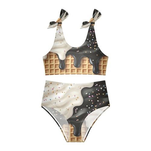 Glaze Caramel Sprinkles Black White Ice Cream Girls Tankini Swimsuit Kids Bikini Sets 2 Pcs Bathing Suit 3T3