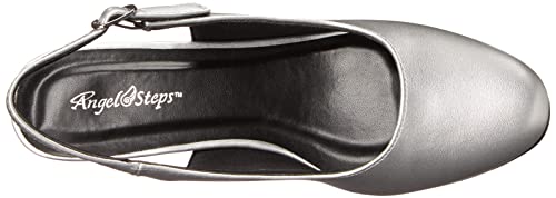 Angel Steps Women's Adult Delia Pumps Dress Shoes Low Heel Slingback Silver 8 Medium US Women4