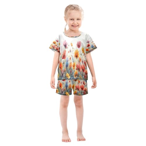 senya Short Sleeve Pajamas Sets Summer Cotton Sleepwear Watercolor Spring Flower3
