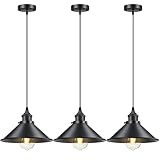 Licperron Industrial Pendant Light E26 E27 Base, Vintage Black Hanging Light Fixtures, Retro Bar Adj