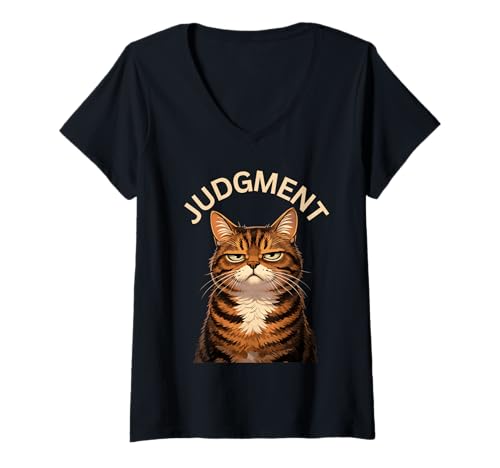 Mujer Gato con Juicio Camiseta Cuello V