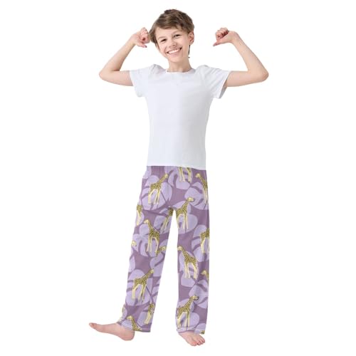 Giraffe Palm Leaf Boys Long Pants Soft Trousers Elastic Waist Kids Lounge Bottoms with Pockets S-XL2
