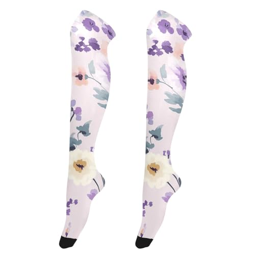 Foiosoh Over-The-Knee Stockings for Women Fashionable Tall Thigh High Stockings Extra Long for Fashionistas for Weddings Beauty Flowers Rustic Purple