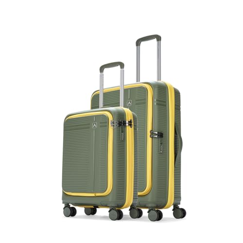 Aristocrat Solana Set of 2 (Cabin+Medium) Hard Case Trolley Bags, Green | Laptop Compartment (Cabin), TSA Lock, Expander, 8-Wheels, Polypropylene Case