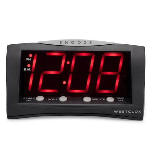 Image of Westclox Digital Alarm Clock for Bedroom or Office, Large 1.8 inch Red LED Display with Oversized Snooze Bar, Corded with Battery Backup, (Black, 8-Inch)