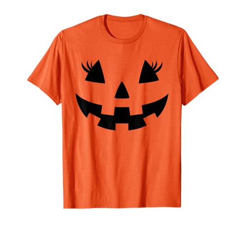 Jack O Lantern Face Pumpkin Eyelashes Hallowen Costume Funny T-Shirt