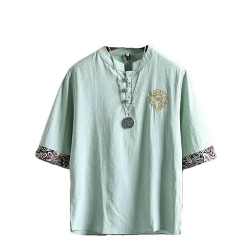 Chemise d'été homme kung-fu en lin rétro à manches courtes pour look décontracté