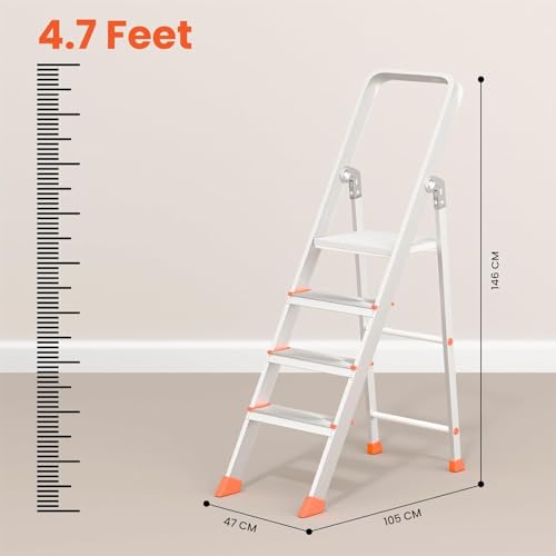 Image of 4 StepFoldable Aluminum Step Ladder with Anti-Slip Steps & Rubber Feet | Heavy-Duty Portable Ladder for Home, Kitchen, Office & Indoor Use (4 Step)