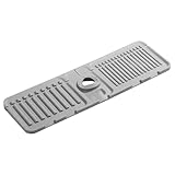 Alfombrilla para grifo, protector contra salpicaduras de silicona para fregadero y bandeja de secado, con drenaje para encimera, soporte para esponja y jabón para platos (gris)