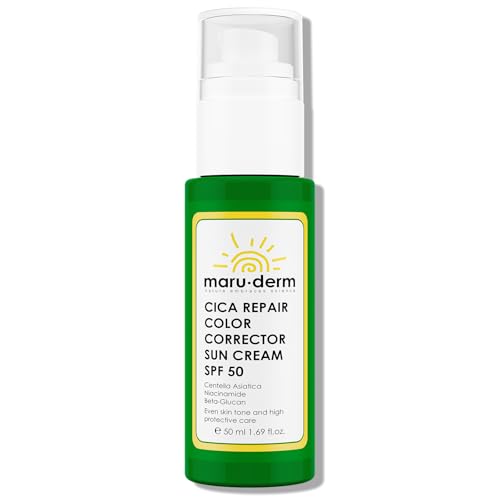 Maruderm SPF 50+ Crema Solar Facial Tonalizante Correctora Cica Repair – Alta Protección UVA/UVB, Hidratante & Calmante con Centella Asiática – Reduce las Rojeces & Unifica el Tono, 50 ML