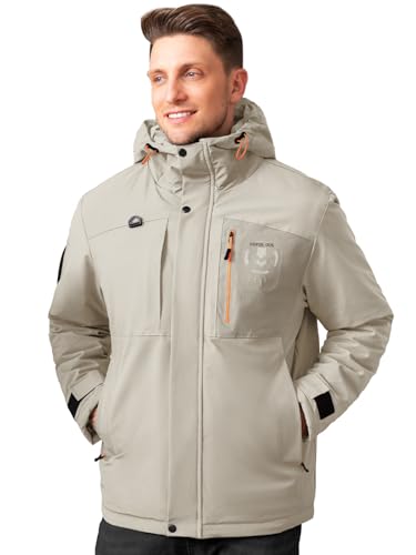 Image of Men's Thermal Waterproof Windproof Jacket Hooded Insulated, Lightweight Winter Snow Coat with Multiple Pockets