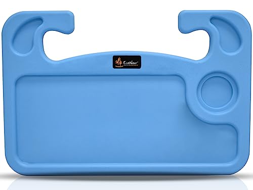 Image of EcoNour 2 in 1 Car Steering Wheel Desk | Steering Wheel Tray for Laptop Car Mount with Pen Holder | Car Food Tray for Eating with Drinks Holder | Multipurpose Travel Car Accessories | Blue