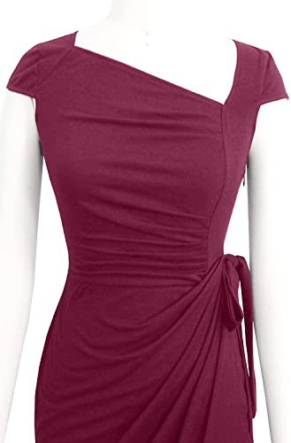 Image of Women's Vintage Cap Sleeves Asymmetrical Neckline Sheath Bodycon Casual Work Cocktail Party Pencil Faux Wrap Dresses