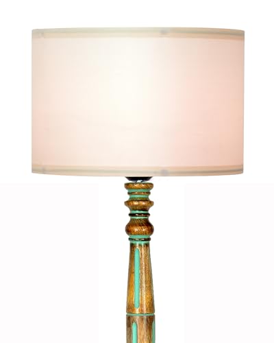 Image of Homesake Royal Carving Antique Algae Finish Wooden Floor Lamp for Living Room | Light Decor for Home Corner Lamp for Living Room Bedroom Floor Lamp, Antique Standing Lamp, KD Off-White Drum Shade