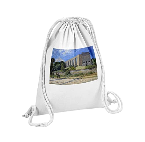 Fabulous Sac de Gym en Coton Blanc Alfred Sisley L'Aqueduc de Marly Peinture Impressionnisme 12 Litres