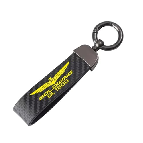 Motorcycle Key Ring Carbon Fiber Key for Honda Goldwing GL1800 Leather Key Chain Anti-Lost Ring Moto Accessories Yellow-A