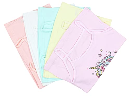 TupTam Mädchen Unterhemd Spaghettiträger Top – Atmungsaktive Unterhemden Mädchen im 5er Pack, Farbe: Einhorn Rosa Grün Gelb, Größe: 122-128