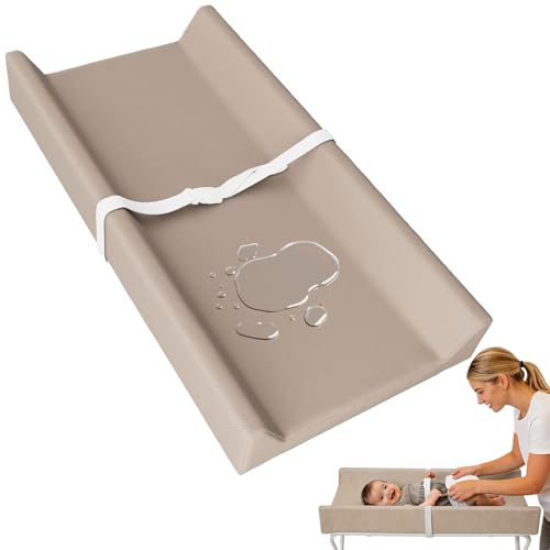 Anti Roll Baby Changing Mat 80x40x10cm Soft Baby Change Mat Waterproof with Adjustable Safety Strap PU Cover Non Slip Wipe Clean Nappy Changing Matt for Table Dresser (Coffee)