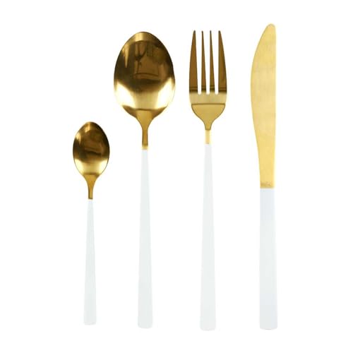 Home Deco Factory, KA5989, Cubertería Dorada y Blanca de 16 Piezas de Acero Inoxidable, diseño Elegante y Duradero, Ideal para Cualquier ocasión, fácil de Guardar, Mesa, Dorado y