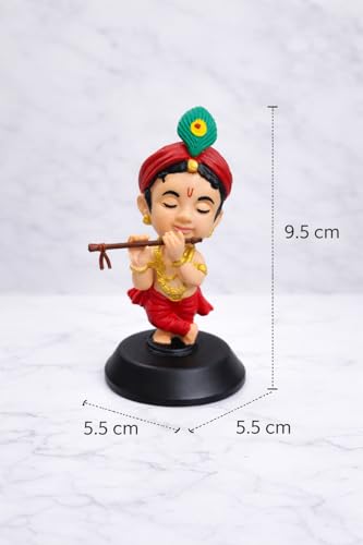 Image of Baby Krishna Idol with Flute for Car Dashboard | Premium Resin Lord Krishna Murti for Home Temple, Office Desk & Car Decor | Spiritual Gift