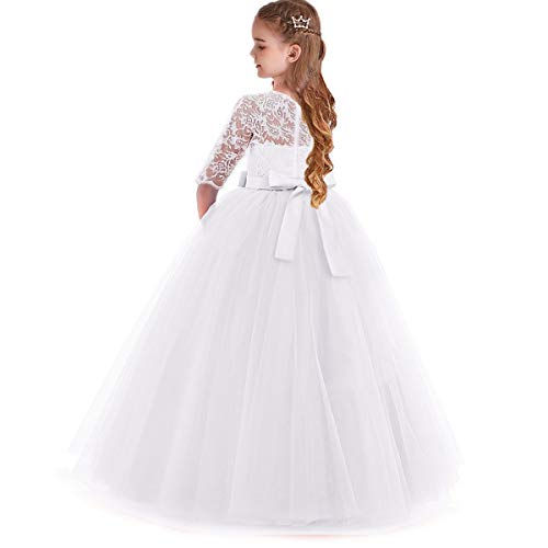Flower Girl 3/4 Sleeve Floral Lace Floor Length Dress Princess Pageant Birthday Party Wedding Evening Tulle Ball Gown2