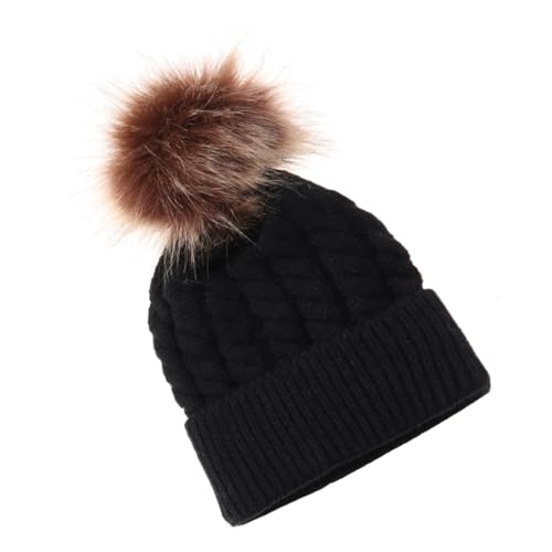 FRCOLOR Knit Pom Hat for Warm Hairball Beanie Black Soft and Comfortable Stylish Design for Boys for Cold Weather Outings