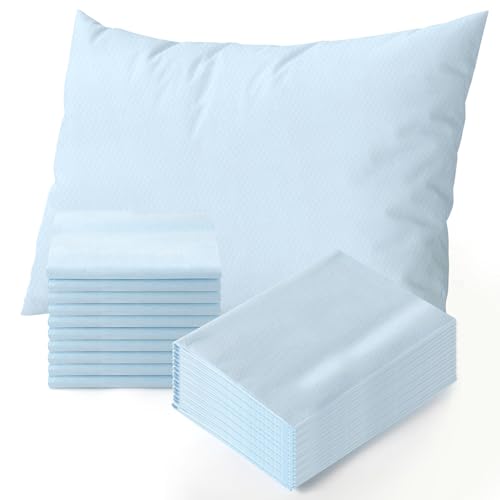 Image of JMU 100PCS Disposable Pillowcases Blue, 21 inch x 30 inch,1 Ply Tissue 1 Ply Poly Film, Single Use Pillow Case for Hospitals Medical Supplies