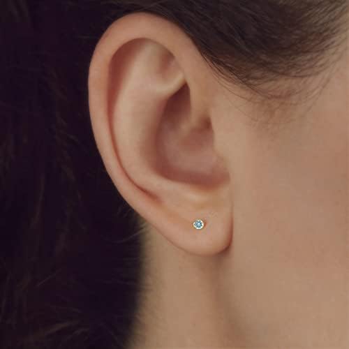 NKlaus Single 2,0mm gold 9 K Stud Earrings Zirconai Aquamarine Butterfly Clasp Ladies Girls 13106, Yellow,Gold - Image 3