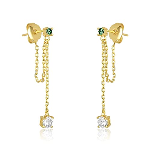 Boucles d'oreilles goujon avec chaîne en zircon coloré pour femme
