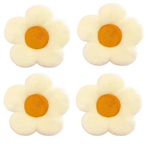 Image of AVS Flower Shaped Cushion for Sofa Soft Floor Pillow Cushion Seating Pad Sunflower Chair Cushion Throw Pillow for Comfort Home Decoration Cushions for Living Room Bed, Sofa (Set of 4) (Cream)