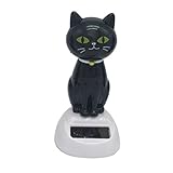  D DOLITY Solar Wackel Figur, Wackelfigur Meerjungfrau/Unau/Alpaka/Frau/Katze, Spielzeug Sammelfigur Auto Ornamente - Schwarze Katze