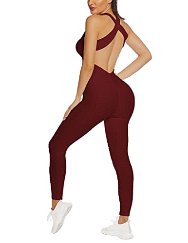 COOrun Damen Bodycon Sportbekleidung Bodycon Clubwear Outfits Sexy Sport Strampler Jumpsuit Jogginghose Overall Weinrot XL Cover