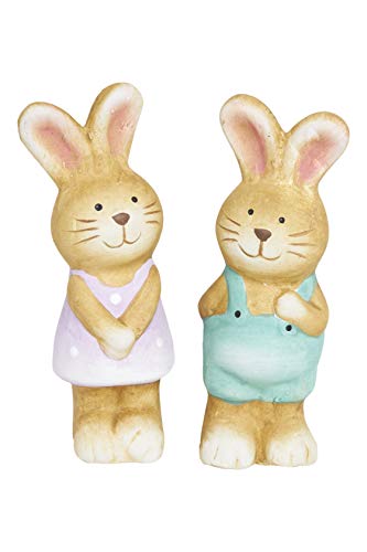 HEITMANN DECO Conejo de cerámica y Conejo - Figuras Decorativas de Pareja de Conejos - Conejos de Pascua - Decoración de Pascua - Primavera - Juego de 2 Unidades - Pequeños - Marrón, Verde, Lila Cover