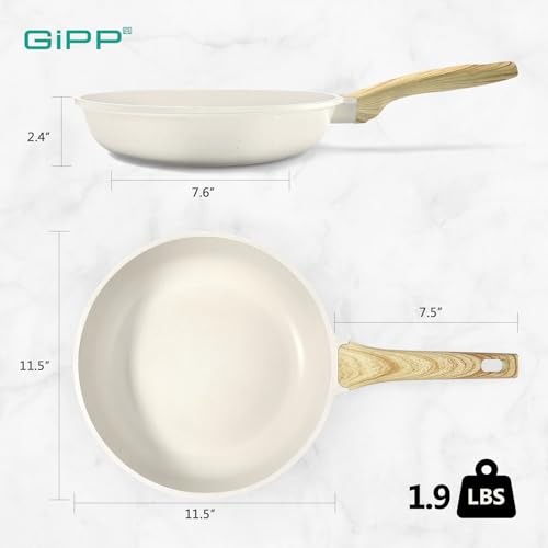 Image of GiPP Nonstick Frying Pan Skillet - 11 inch White Granite Non Stick Pans, Omelette Pan with Heat-Resistant Handle, Compatible with All Stovetops, PFOA Free